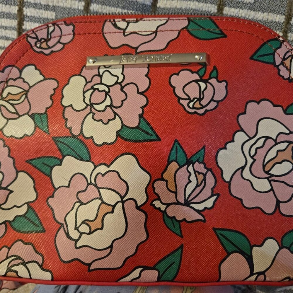 Betsey Johnson Purse, Flowers Multi Color, Pockets Inside, Long Strap
